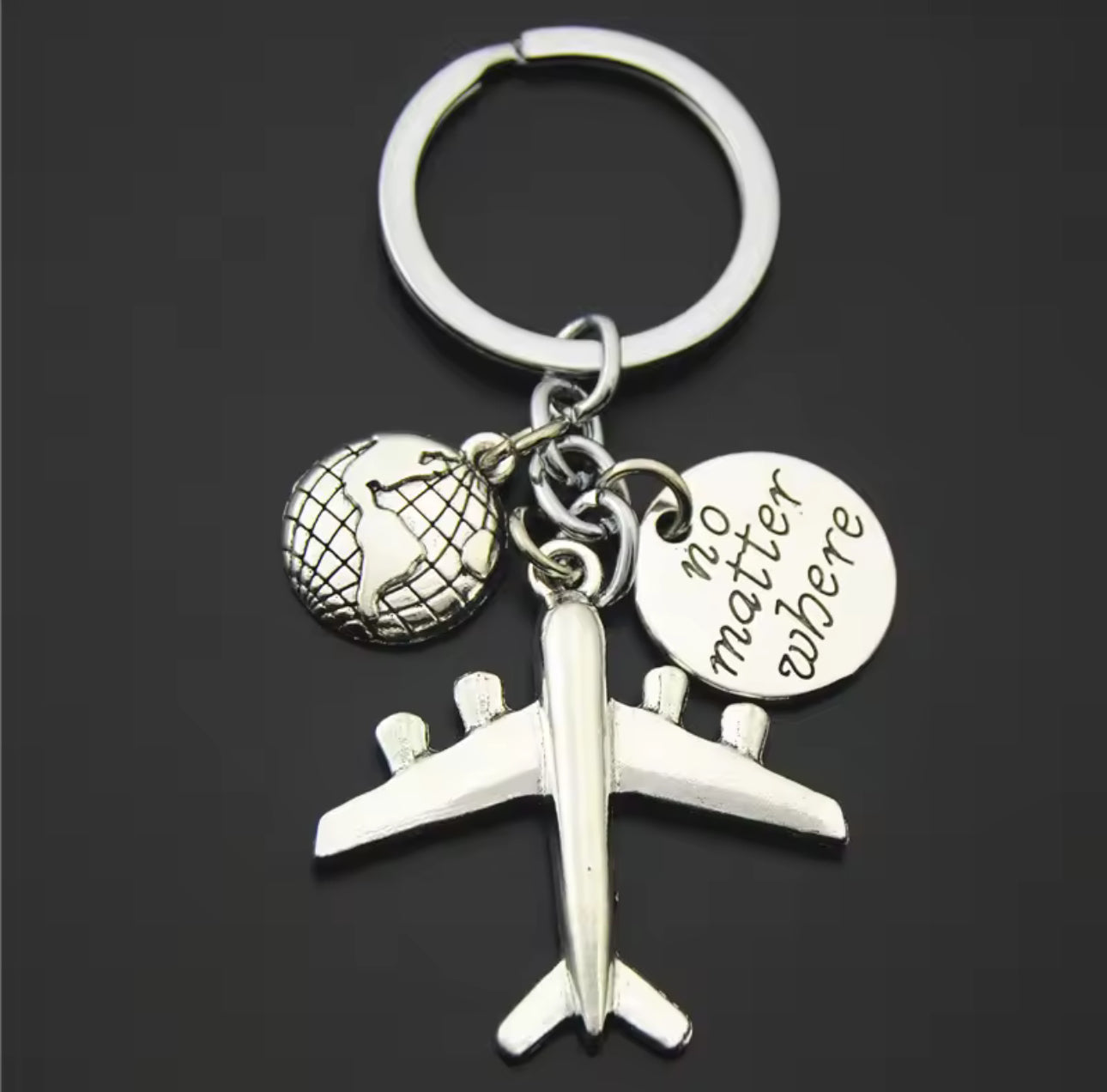 1PC Earth Airplane Keychains No Matter Where Pendant Travel Keyring Friendship Best Friend Jewelry Diy Handmade