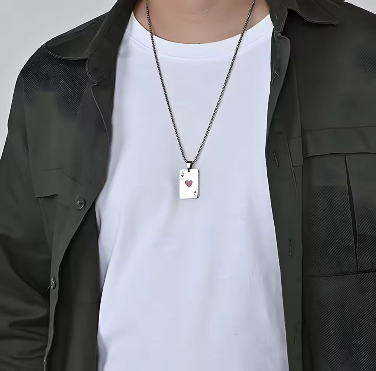 Hip Hop Stainless Steel Poker Card Ace of Spades Necklace For Men Pendant Chain Playing Cards Jewelry Ace of Hearts Necklaces
