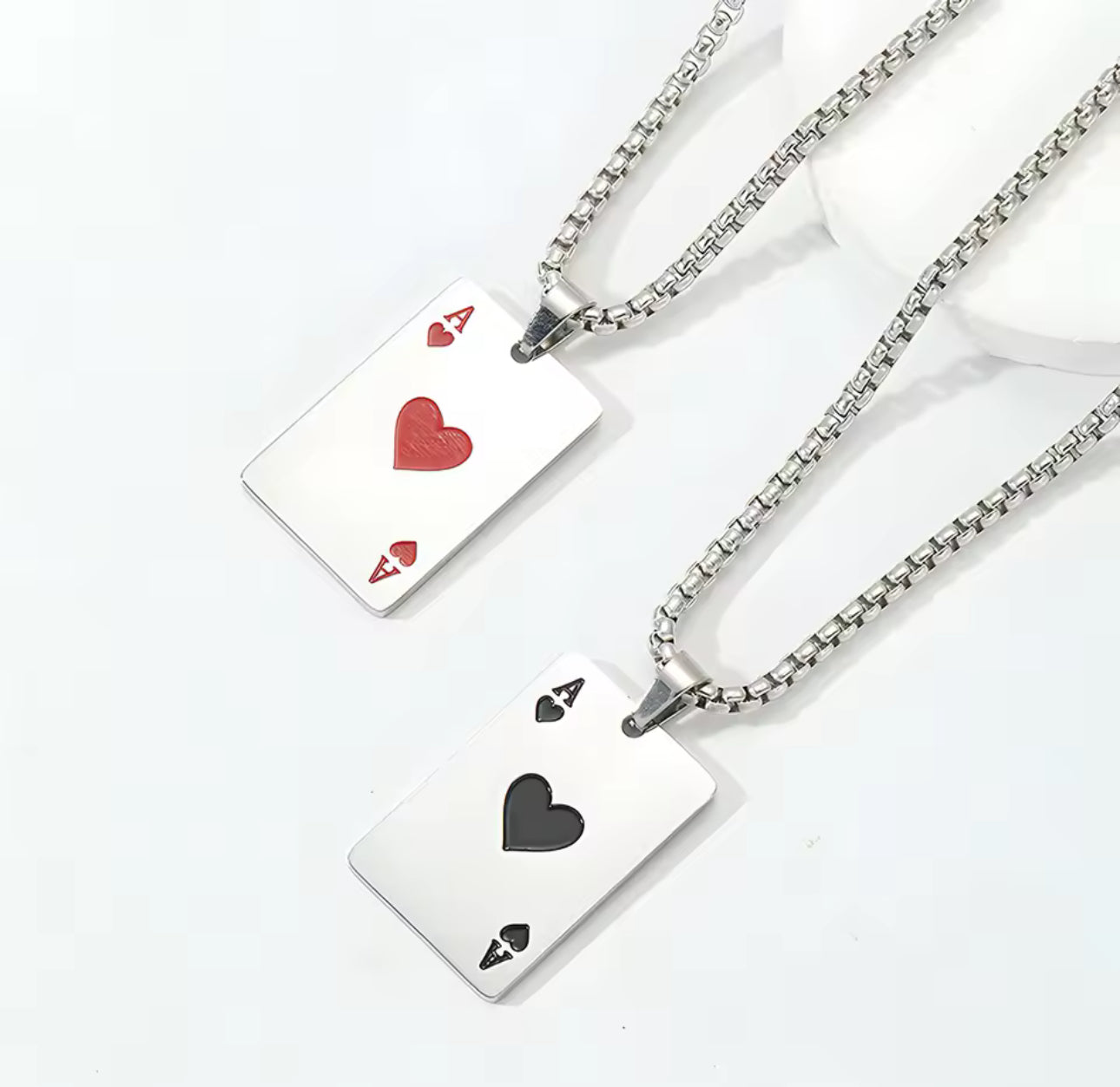 Hip Hop Stainless Steel Poker Card Ace of Spades Necklace For Men Pendant Chain Playing Cards Jewelry Ace of Hearts Necklaces