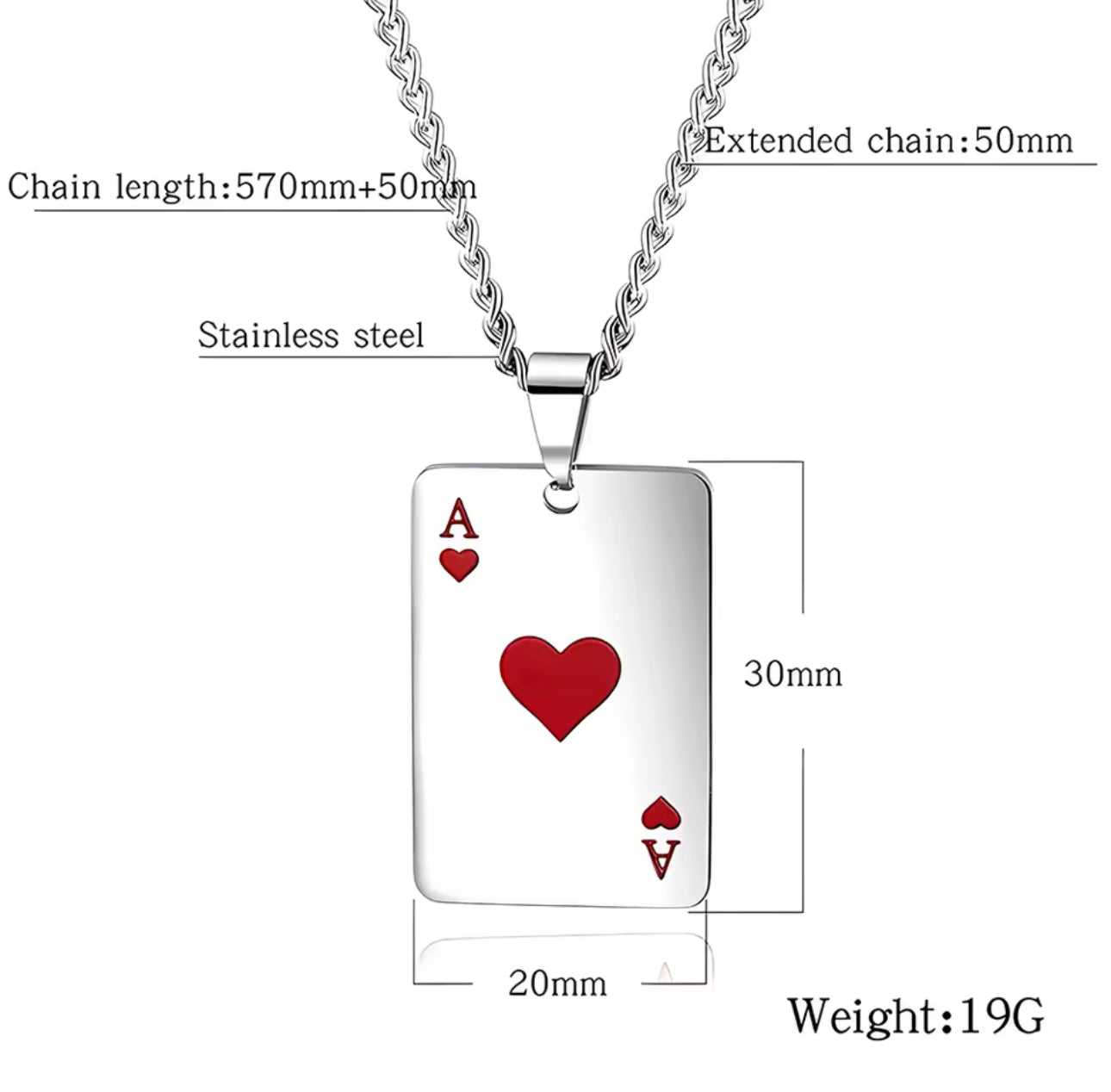 Hip Hop Stainless Steel Poker Card Ace of Spades Necklace For Men Pendant Chain Playing Cards Jewelry Ace of Hearts Necklaces